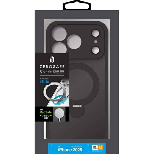 iPhone17 Pro Max ケース カバー ハイブリッド ZEROSAFE Shaft MagSafe対応 マグネット充電 耐衝撃 MIL TPUバンパーケース リング付き 落下防止 ワイヤレス充電 フロストブラック ラスタバナナ 9102IP5DZSFBK