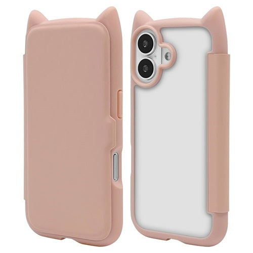 iPhone17 ケース カバー 手帳型 ハイブリッド フタ付き背面ケース mimi ネコミミ 耐衝撃 MIL 背面クリア TPUバンパーケース カード入れ ワイヤレス充電 スモーキーピンク ラスタバナナ 9170IP5ABHPSPK