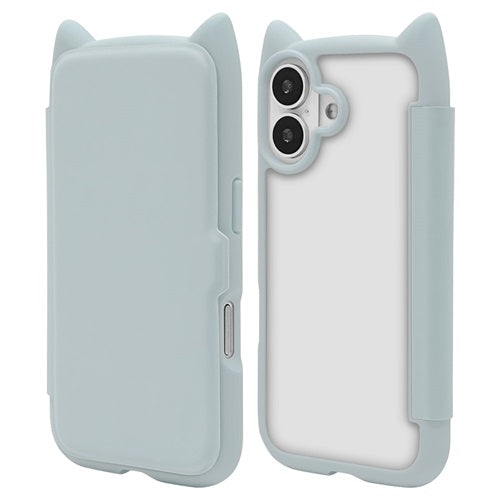 iPhone17 ケース カバー 手帳型 ハイブリッド フタ付き背面ケース mimi ネコミミ 耐衝撃 MIL 背面クリア TPUバンパーケース カード入れ ワイヤレス充電 スモーキーブルー ラスタバナナ 9171IP5ABHPSBL