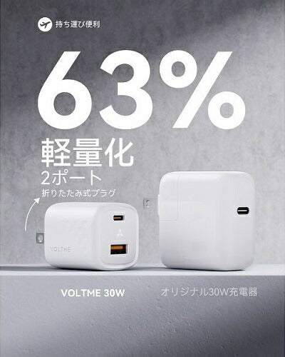 充電器 30W TypeC×1ポート TypeA×1ポート ホワイト VOLTME V2098