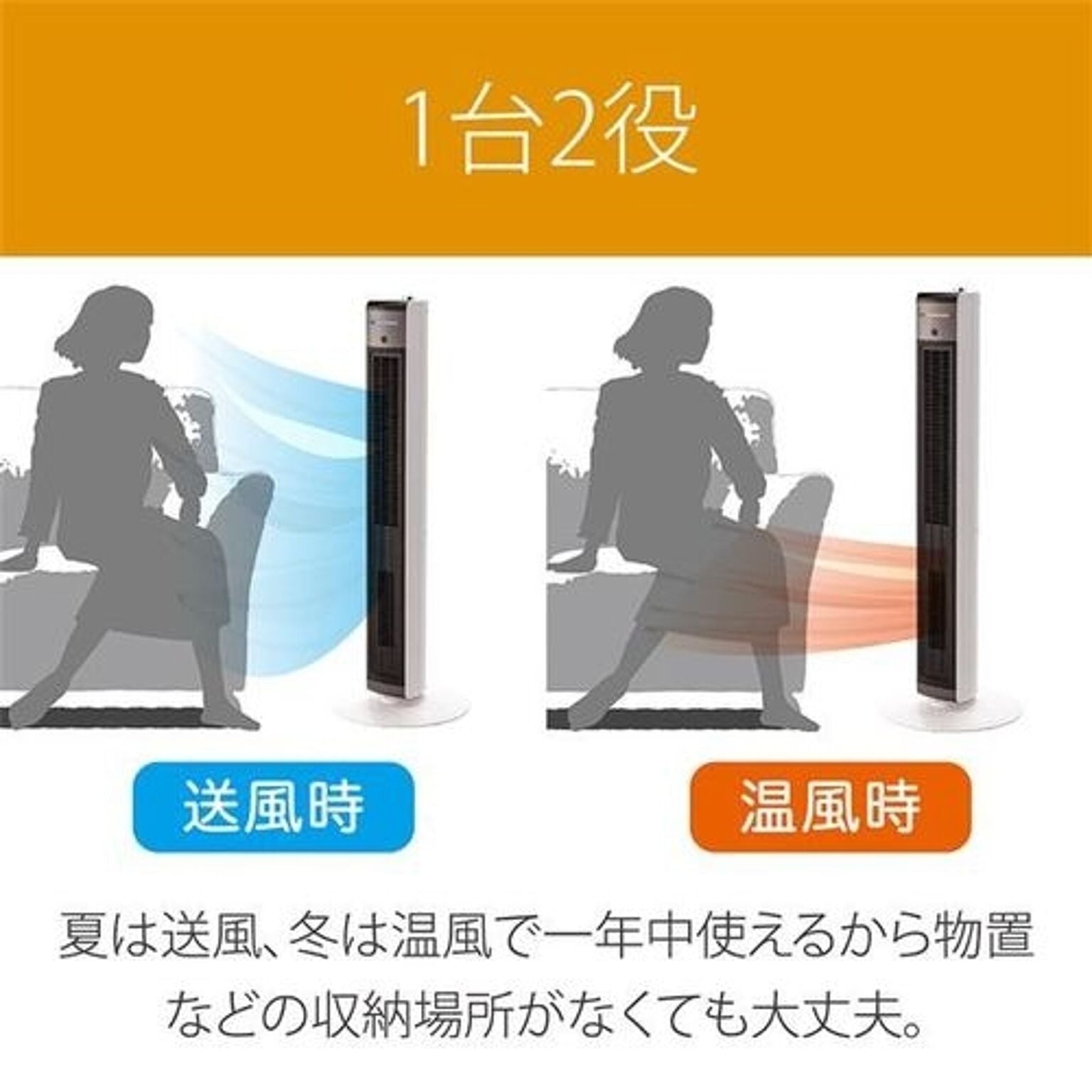 送風機能付ファンヒーター ホット＆クール ハイタワーファン ［人感センサー付き /首振り機能］ （ホワイト） コイズミ KHF-1237/W