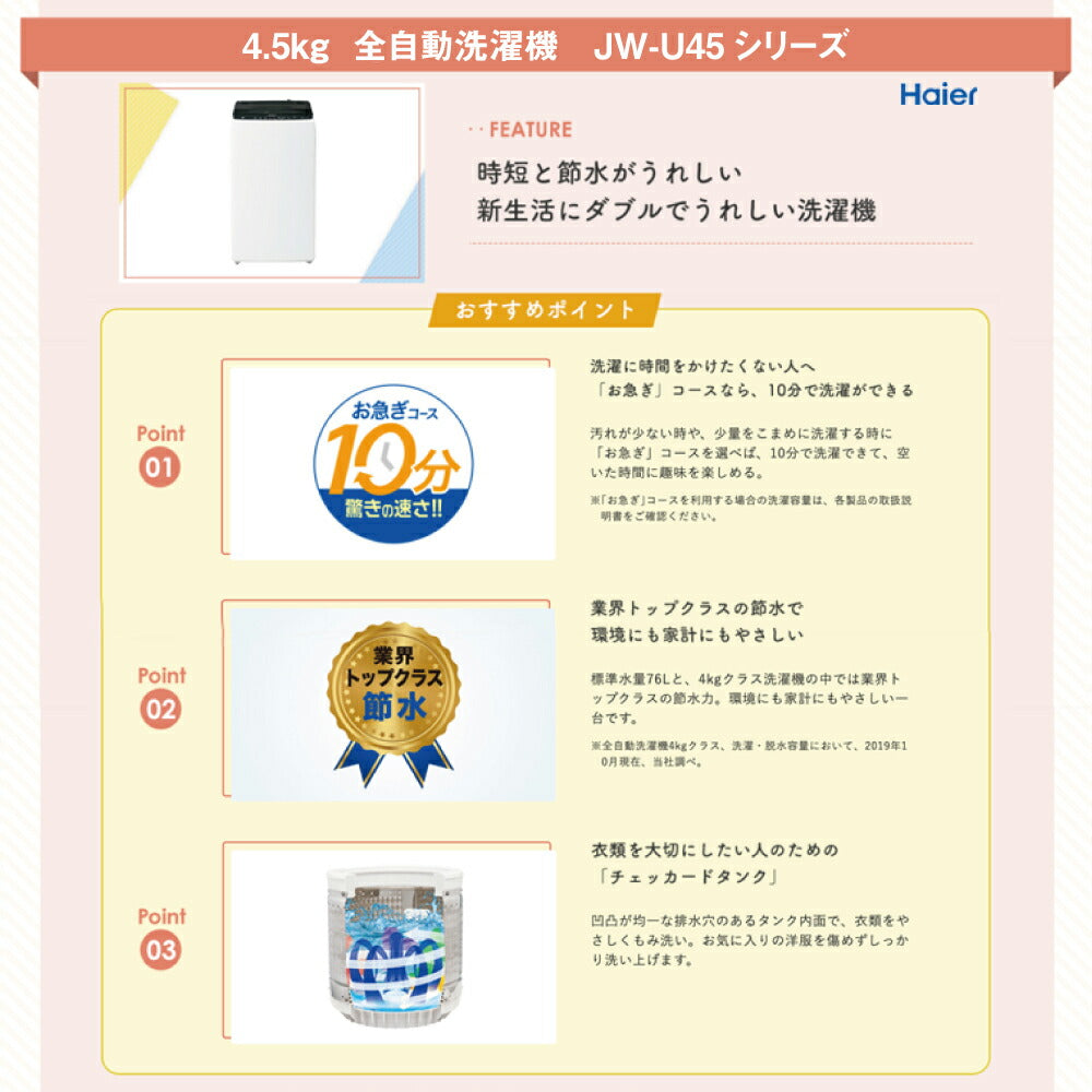 一人暮らし家電セット 冷蔵庫 洗濯機 電子レンジ 炊飯器 掃除機 5点セット ハイアール 1ドア冷蔵庫 ホワイト色 40L 全自動洗濯機 洗濯4.5kg 電子レンジ ホワイト 17L60Hz 炊飯器 3合 スティッククリーナー　設置料金別途