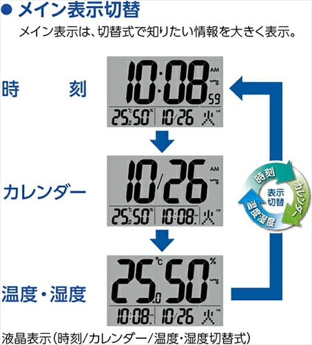 セイコー セイコークロック 目覚まし時計 置時計 デジタル 電波 白パール 84×132×46mm SQ320W