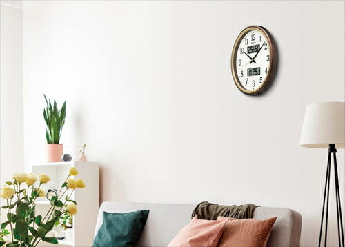 セイコー セイコークロック 掛時計 電波 アナログ カレンダー 温度 湿度 茶メタリック 直径290×50mm KX275B