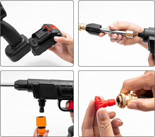 デジタルランド 充電式高圧洗浄機 DL－220622 充電式 コードレス 高圧洗浄器 充電式ハンディウォッシャー 2つバッテリー搭載 自吸式 吐出圧力2．4Mpa 吐出水量3．8L／min コンパクト 軽量 強力噴射