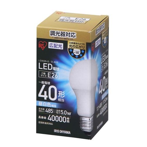 LED電球 広配光 調光 昼白色 40形 485lm アイリスオーヤマ LDA5N-G/D-4V2