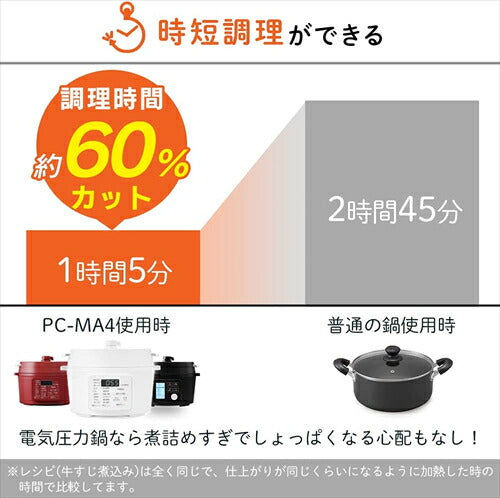 アイリスオーヤマ IRIS OHYAMA 電気圧力鍋 PC－MA2－W 圧力鍋 2．2L 2WAYタイプ グリル鍋 6種類自動メニュー 65メニュー掲載レシピブック付き ホワイト