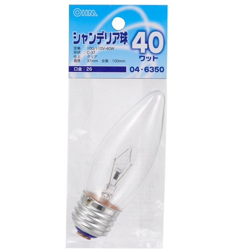 オーム電機 OHM シャンデリア球 E26 40Wクリア LB-C7640-C