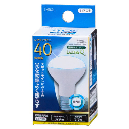 オーム電機 OHM LED電球 レフランプミニ形 E17 40形相当 3W 昼光色 広角タイプ140° LDR3D-W-E17 A9