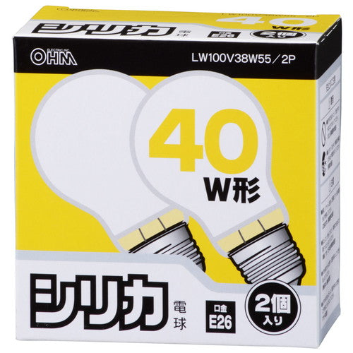 オーム電機 OHM 白熱球 E26/40W シリカ 2個入り LW100V38W55/2P