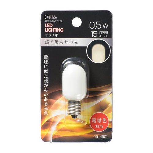 LED電球 ナツメ球形 E12/0.5W 電球色 オーム電機 LDT1L-H-E12 13