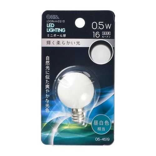 LED電球 ミニボール電球形 E12/0.5W 昼白色 オーム電機 LDG1N-H-E12 13