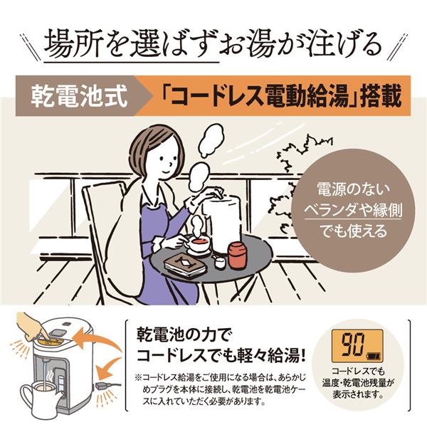 電気まほうびん 優湯生 ホワイト 象印 CV-GV30-WA