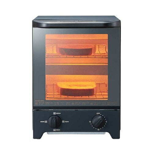 コイズミ オーブントースター 縦型 1000W ヒーター切替4段階 2枚焼き ミラーガラス扉 ブラックKOS－1031／K